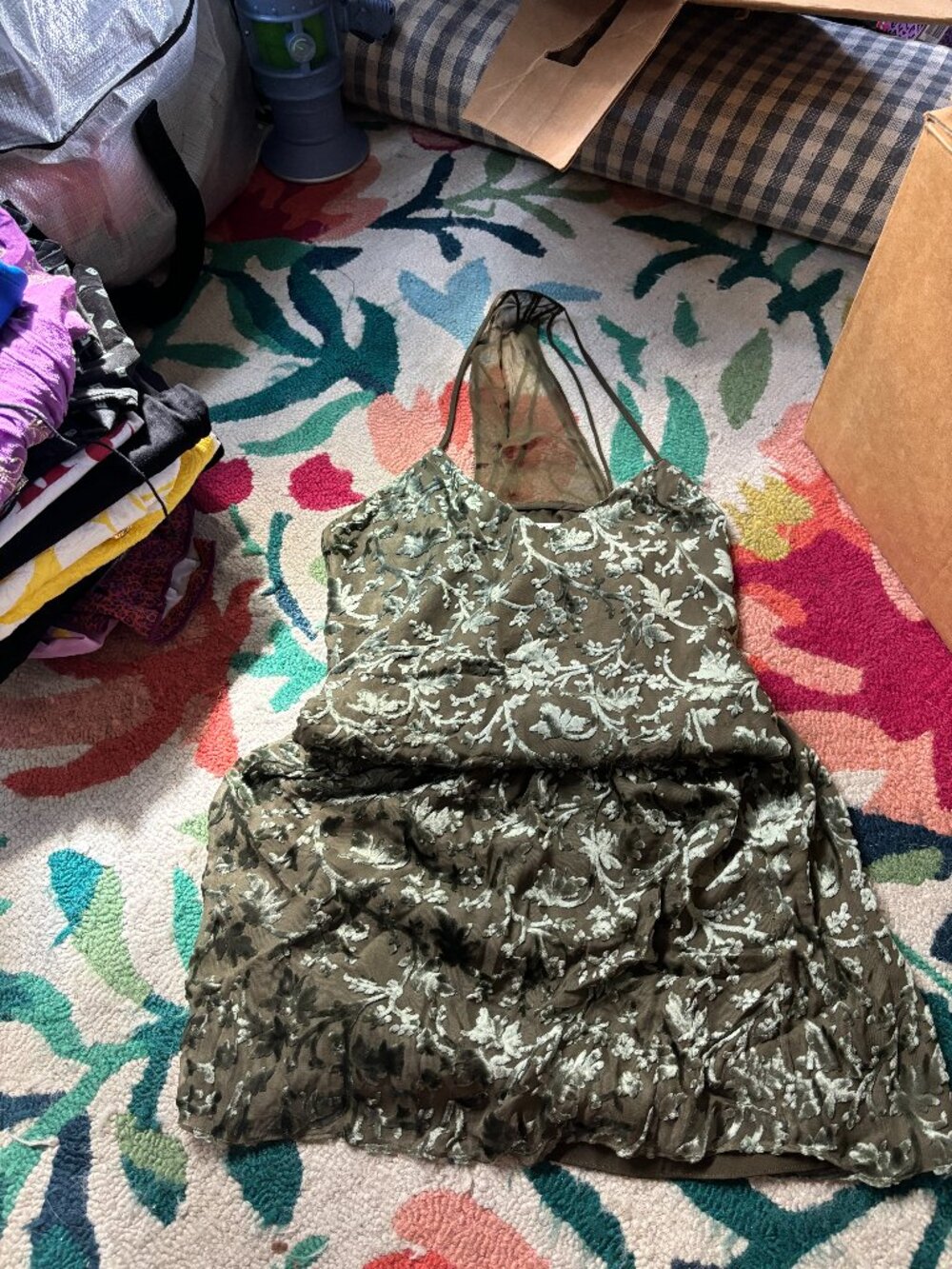 Haute Hippie Olive Green Velvet Burnout tank dress size M